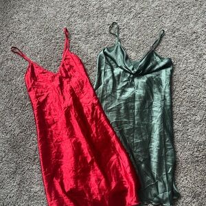 SHEIN Satin Slip Dress Set - Red and Green